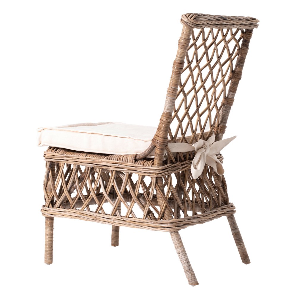 Set of Two Cream Woven Rattan Outdoor Accent Chairs on a white background