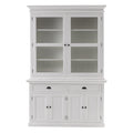 57" White Solid Wood Frame Dining Hutch With Twelve Shelves And Two Drawers. Cabinet isolated on a plain white background, in a white wood finish.
