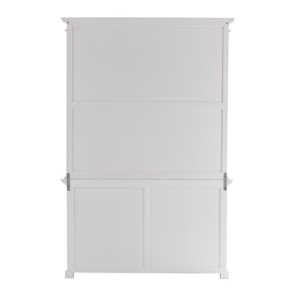 57" White Solid Wood Frame Dining Hutch With Twelve Shelves And Two Drawers. Cabinet isolated on a plain white background, in a white wood finish.