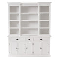 71" White Dining Hutch With Twelve Shelves And Three Drawers on a white background