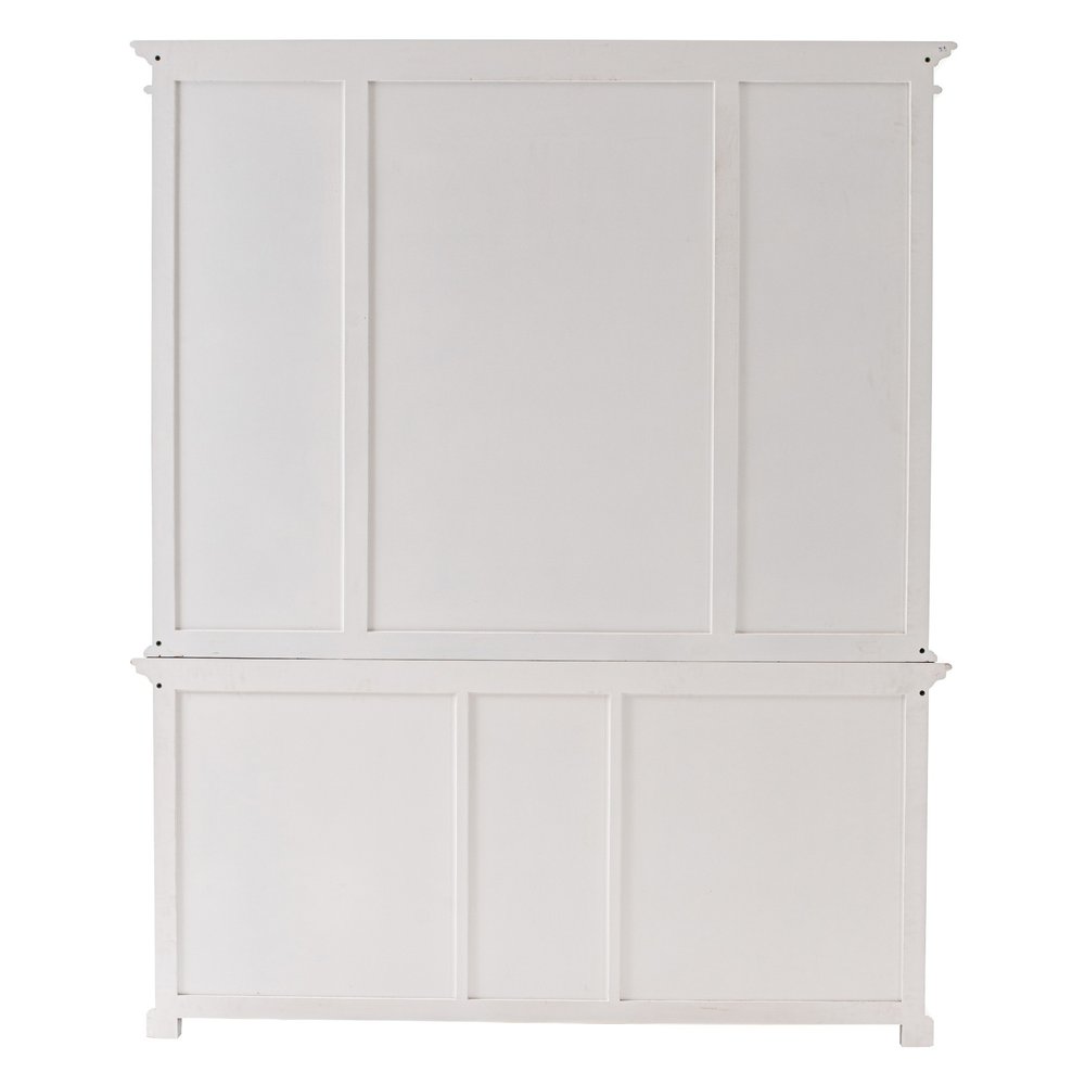 71" White Dining Hutch With Twelve Shelves And Three Drawers on a white background