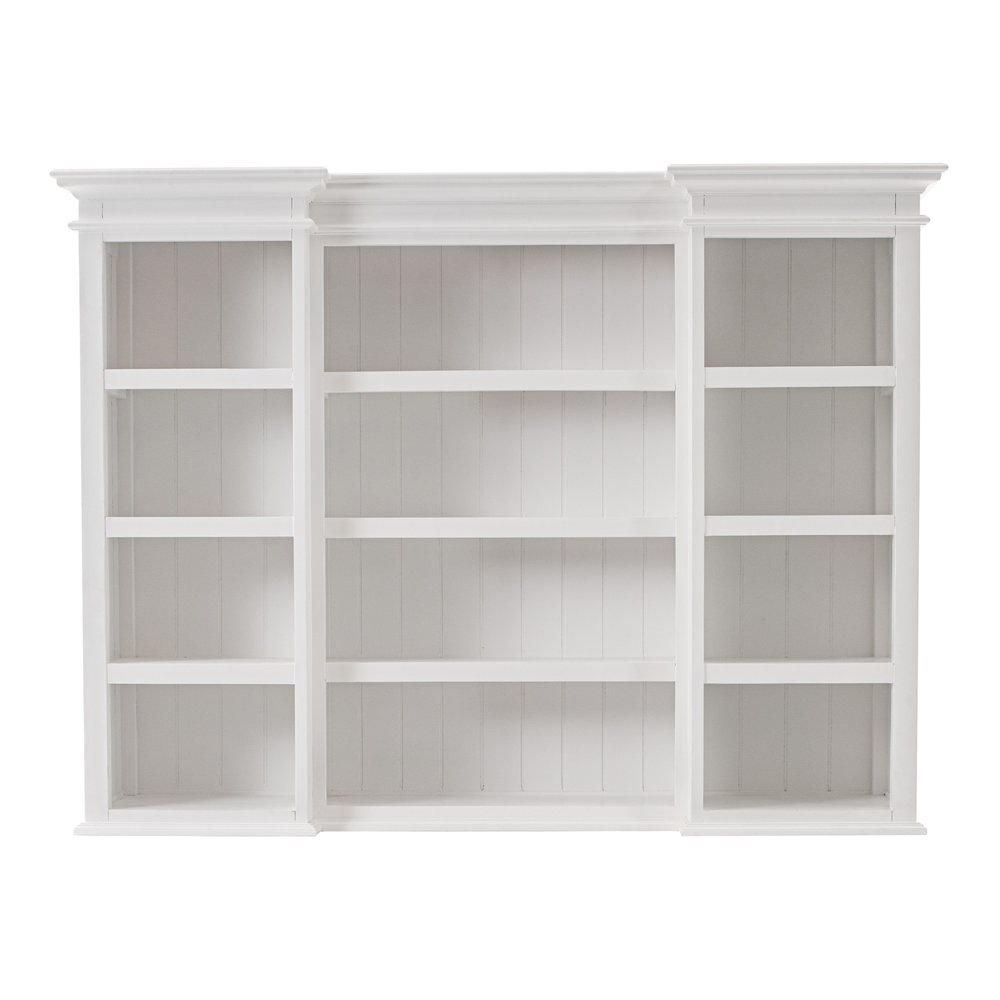 71" White Dining Hutch With Twelve Shelves And Three Drawers on a white background