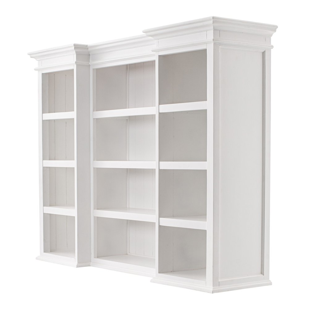 71" White Dining Hutch With Twelve Shelves And Three Drawers on a white background