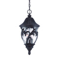 Three Light Matte Black Leaf Detail Hanging Light on a white background
