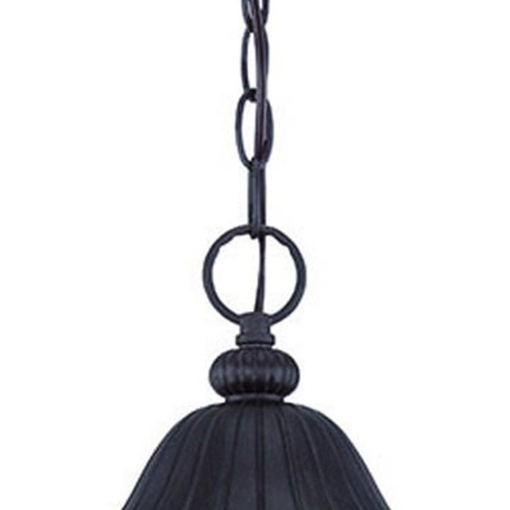 Three Light Matte Black Leaf Detail Hanging Light on a white background