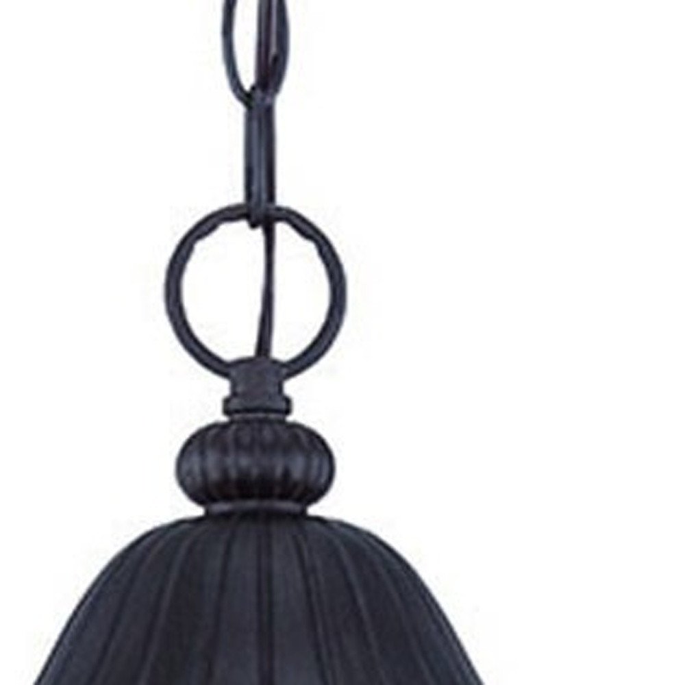 Three Light Matte Black Leaf Detail Hanging Light on a white background