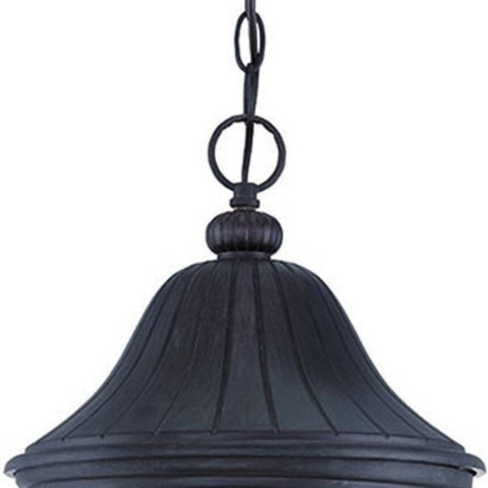 XL Three Light Matte Black Leaf Detail Hanging Light on a white background