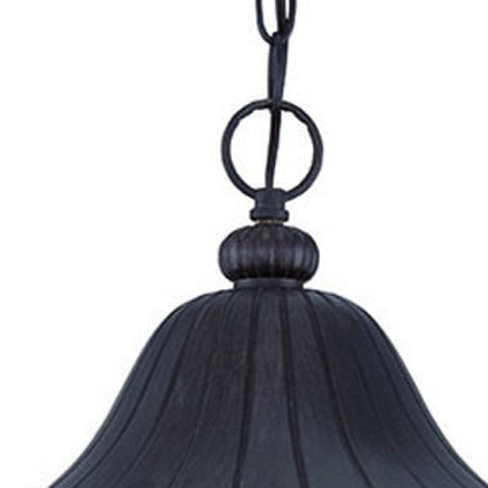 XL Three Light Matte Black Leaf Detail Hanging Light on a white background