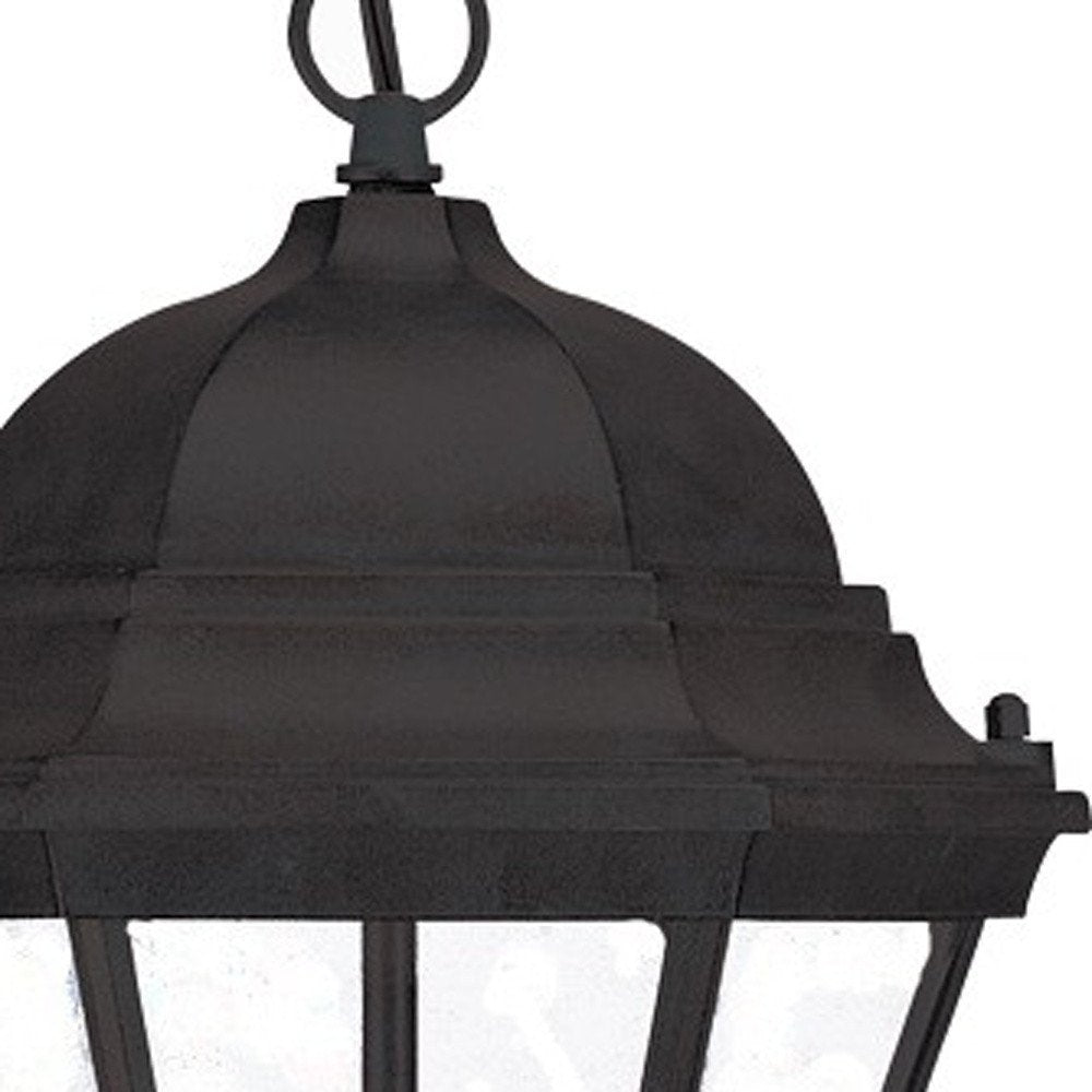 Three Light Matte Black Carousel Lantern Hanging Light on a white background