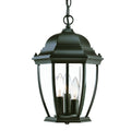 Three Light Matte Black Wide Lantern Hanging Light on a white background