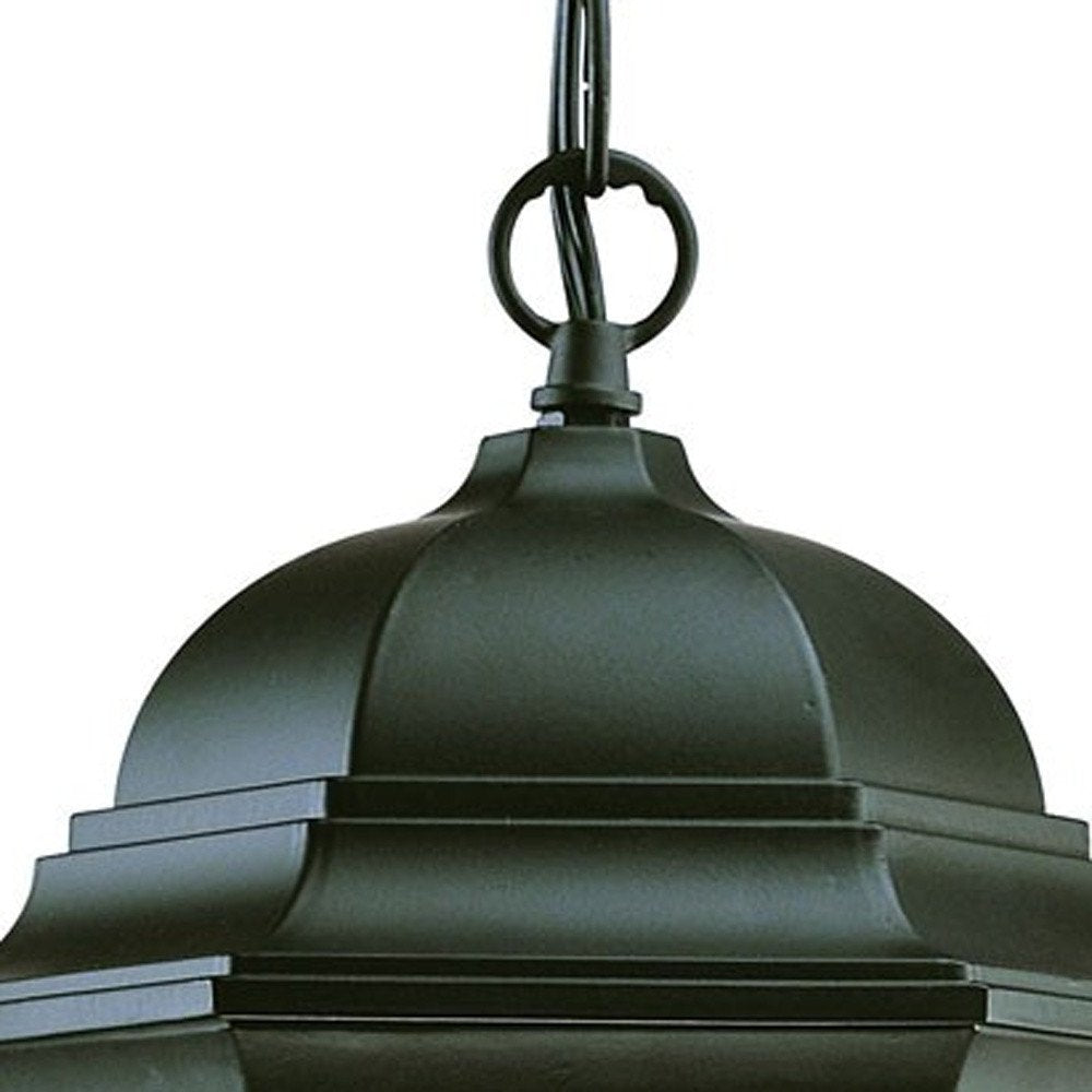 Three Light Matte Black Wide Lantern Hanging Light on a white background