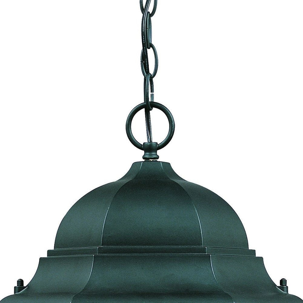 Three Light Matte Black Domed Glass Lantern Hanging Light on a white background