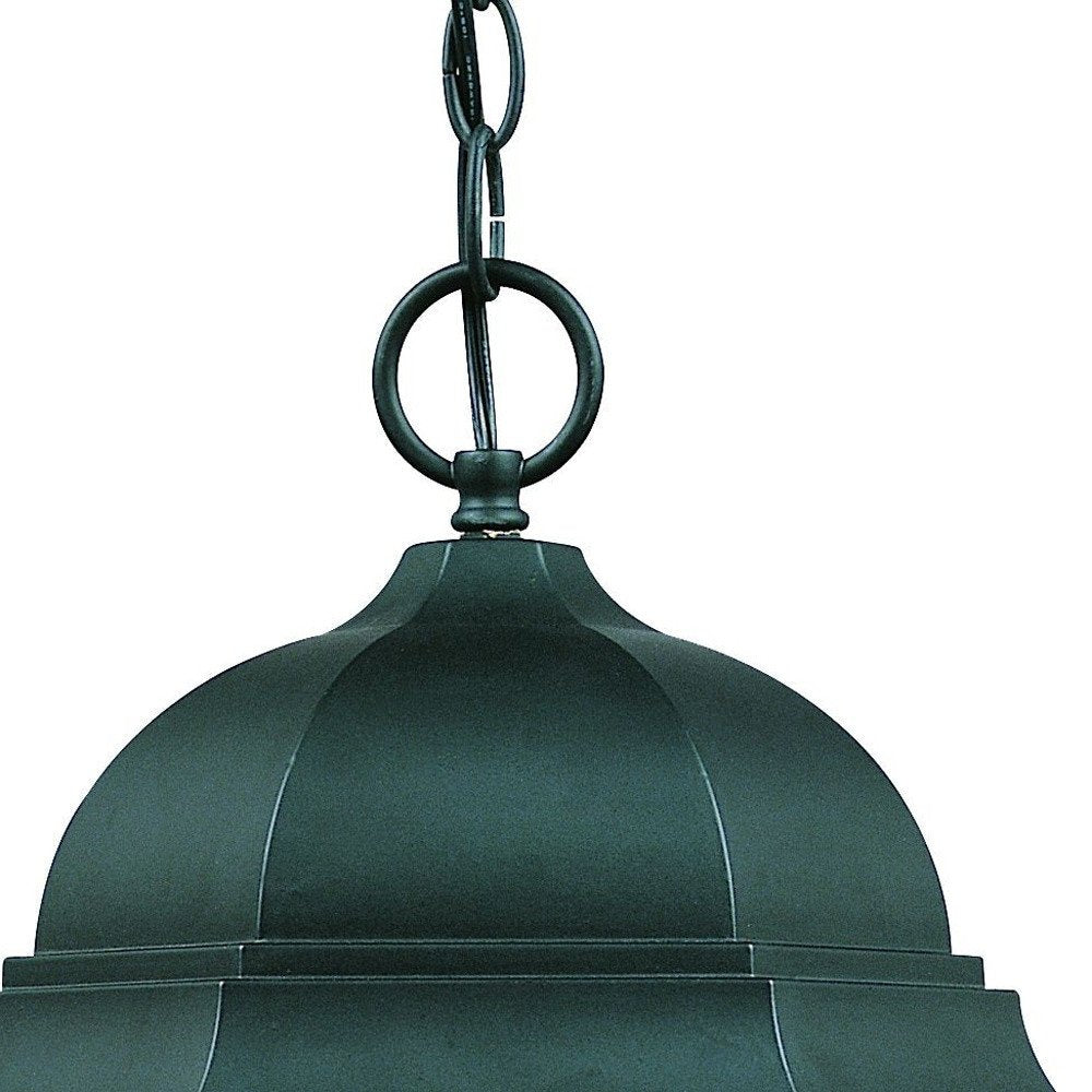 Three Light Matte Black Domed Glass Lantern Hanging Light on a white background