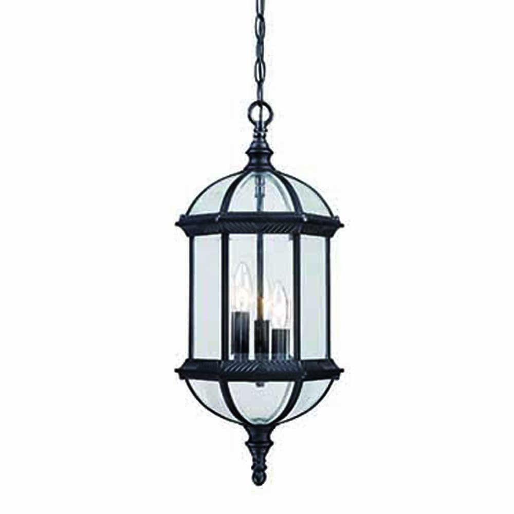 Three Light Matte Black Eastern Lantern Hanging Light on a white background