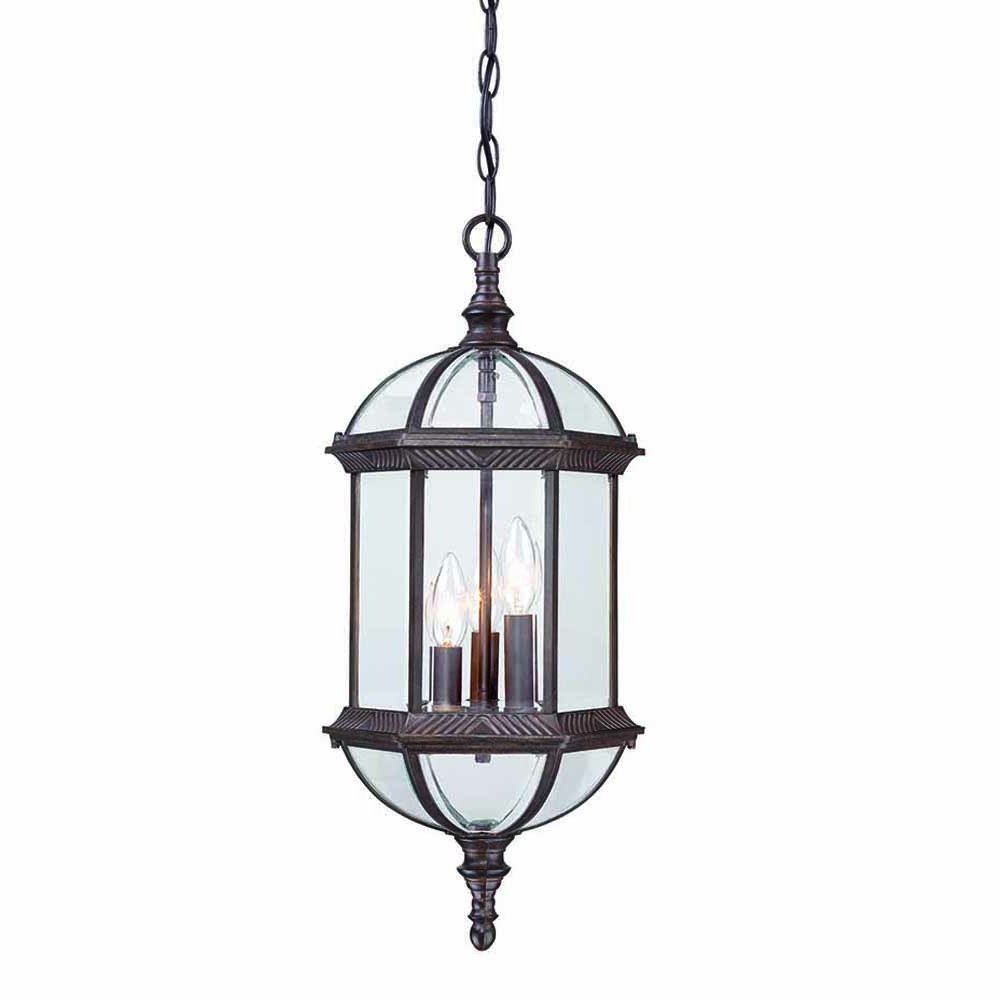 Three Light Dark Brown Eastern Lantern Hanging Light on a white background