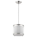 White and Silver Hanging Light with Fabric Shade on a white background