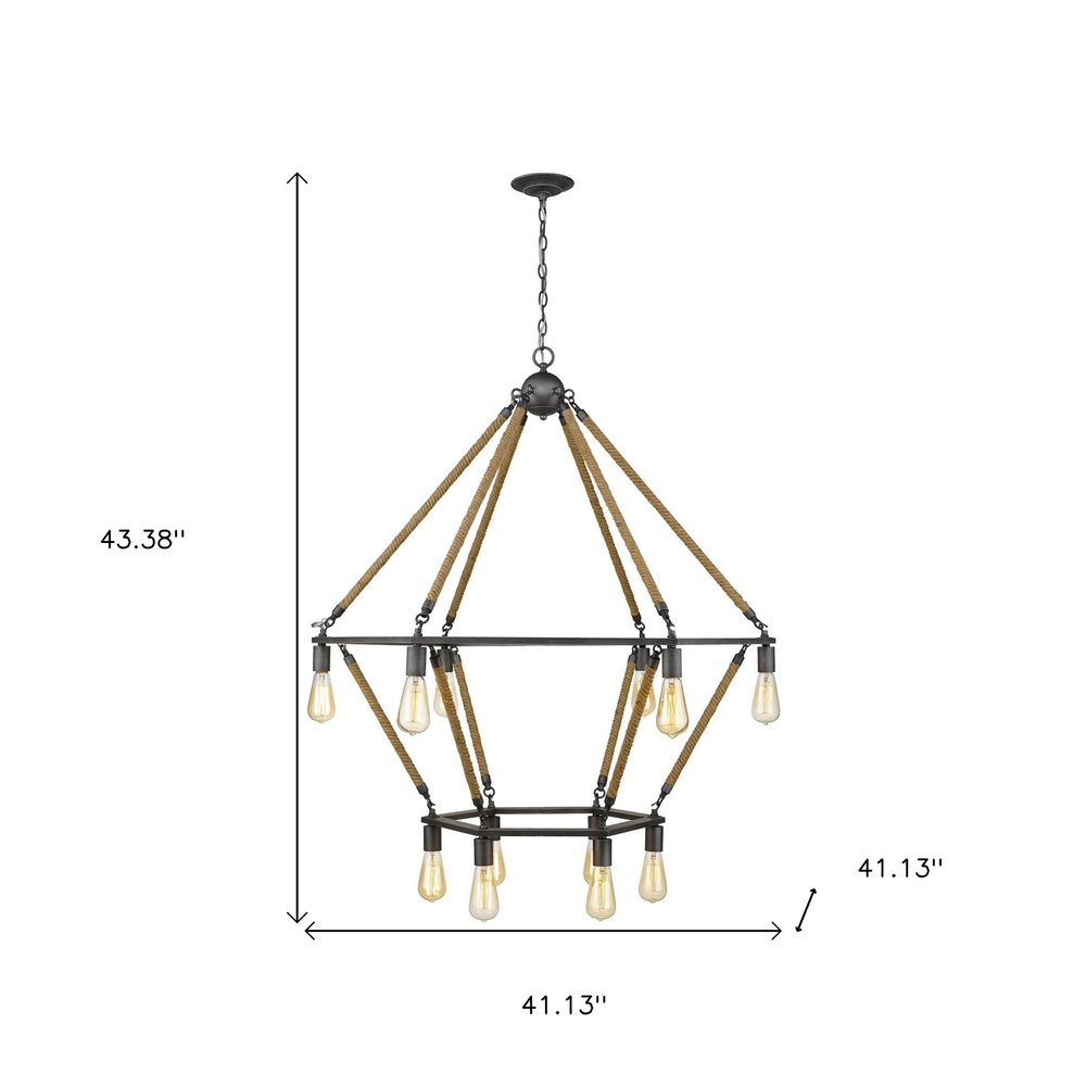 Brown and Black Twelve Light Metal Dimmable Chandelier on a white background