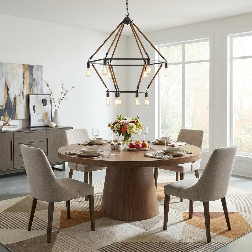 Brown and Black Twelve Light Metal Dimmable Chandelier in a home interior