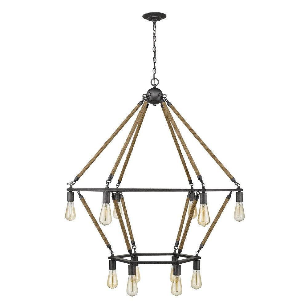 Brown and Black Twelve Light Metal Dimmable Chandelier on a white background