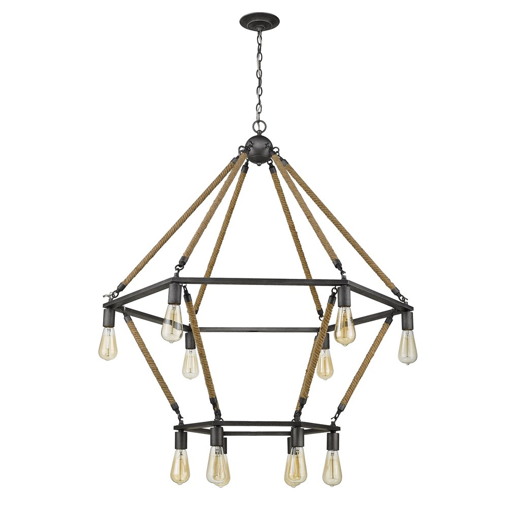 Brown and Black Twelve Light Metal Dimmable Chandelier on a white background