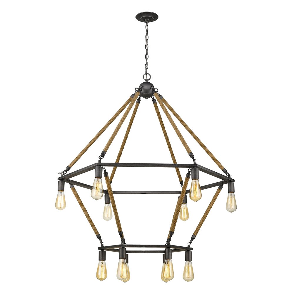 Brown and Black Twelve Light Metal Dimmable Chandelier on a white background