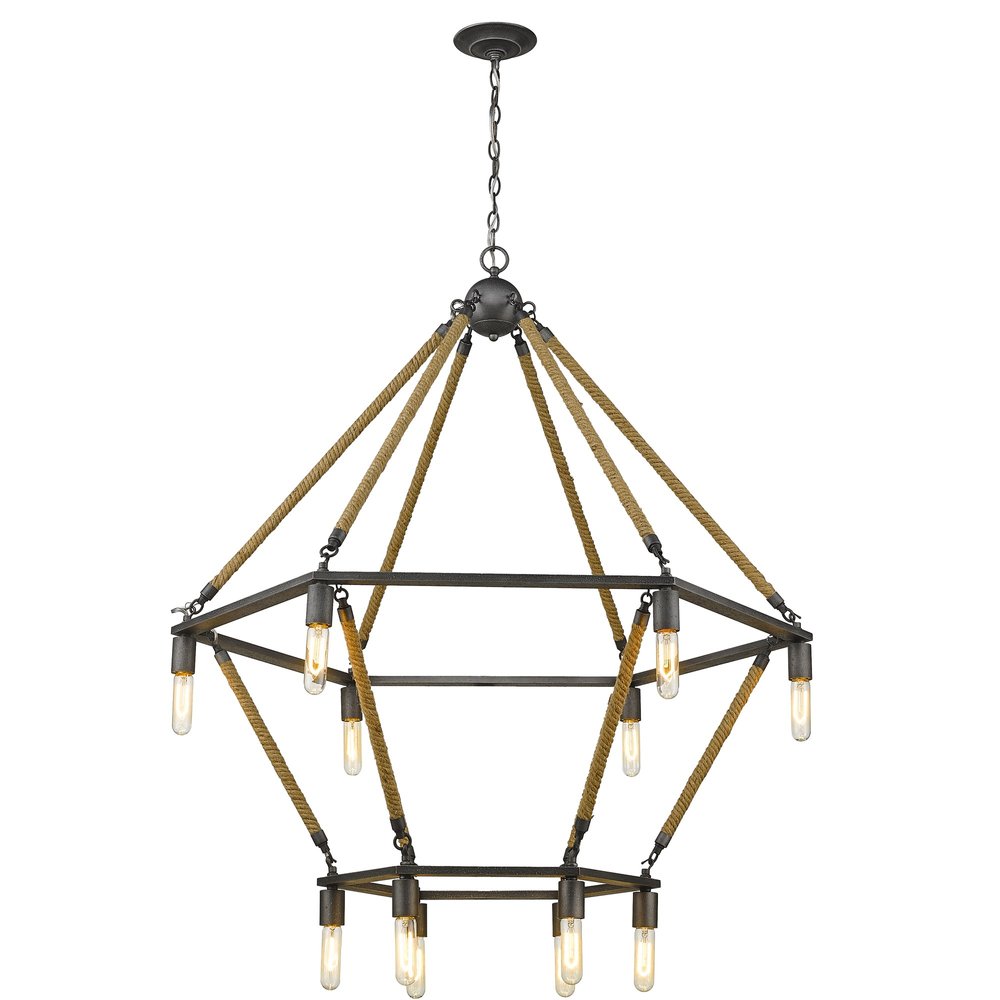 Brown and Black Twelve Light Metal Dimmable Chandelier on a white background
