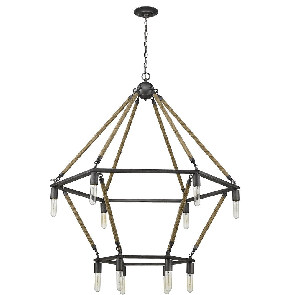 Brown and Black Twelve Light Metal Dimmable Chandelier on a white background