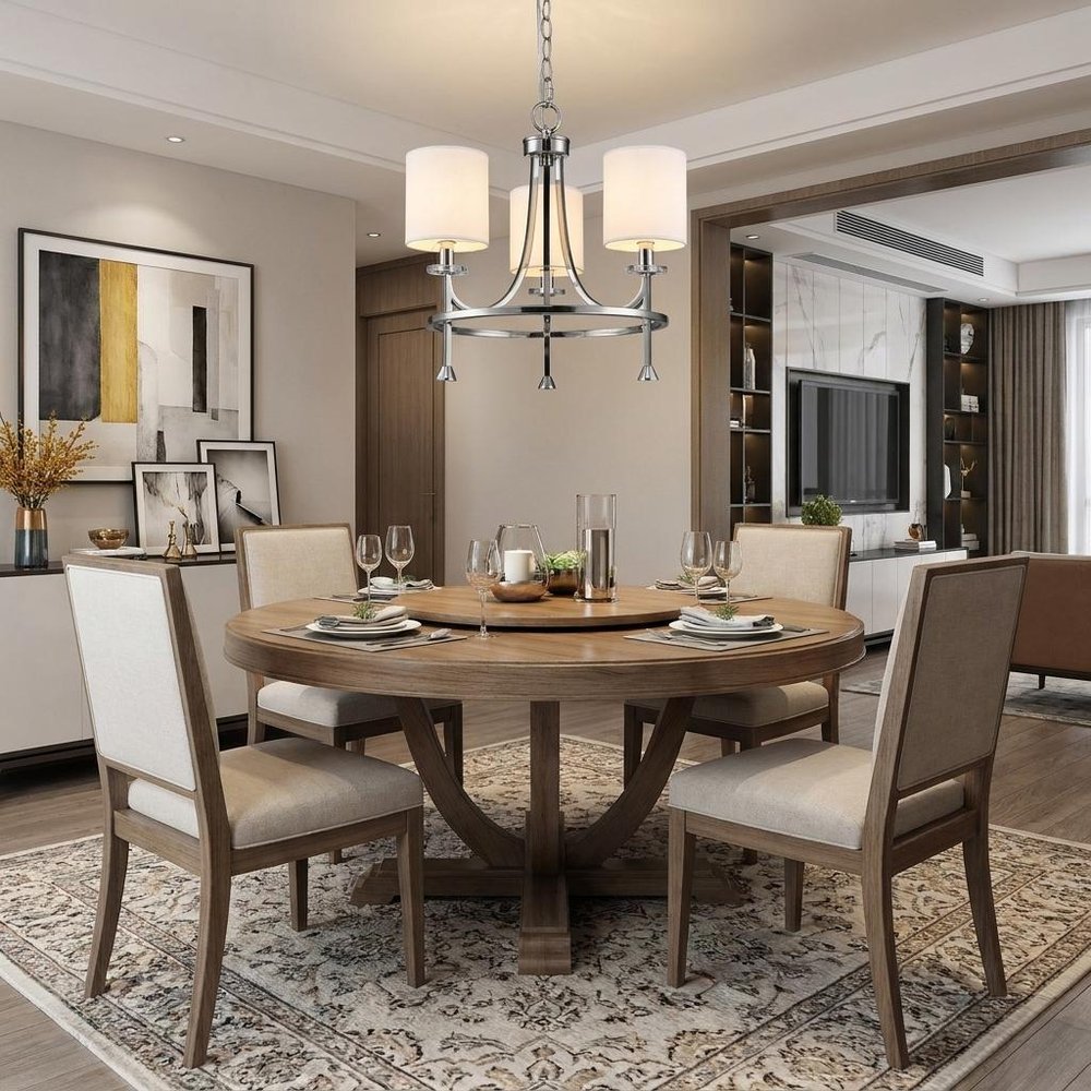 Silver Candle Style Three Light Metal Dimmable Chandelier With White Shades