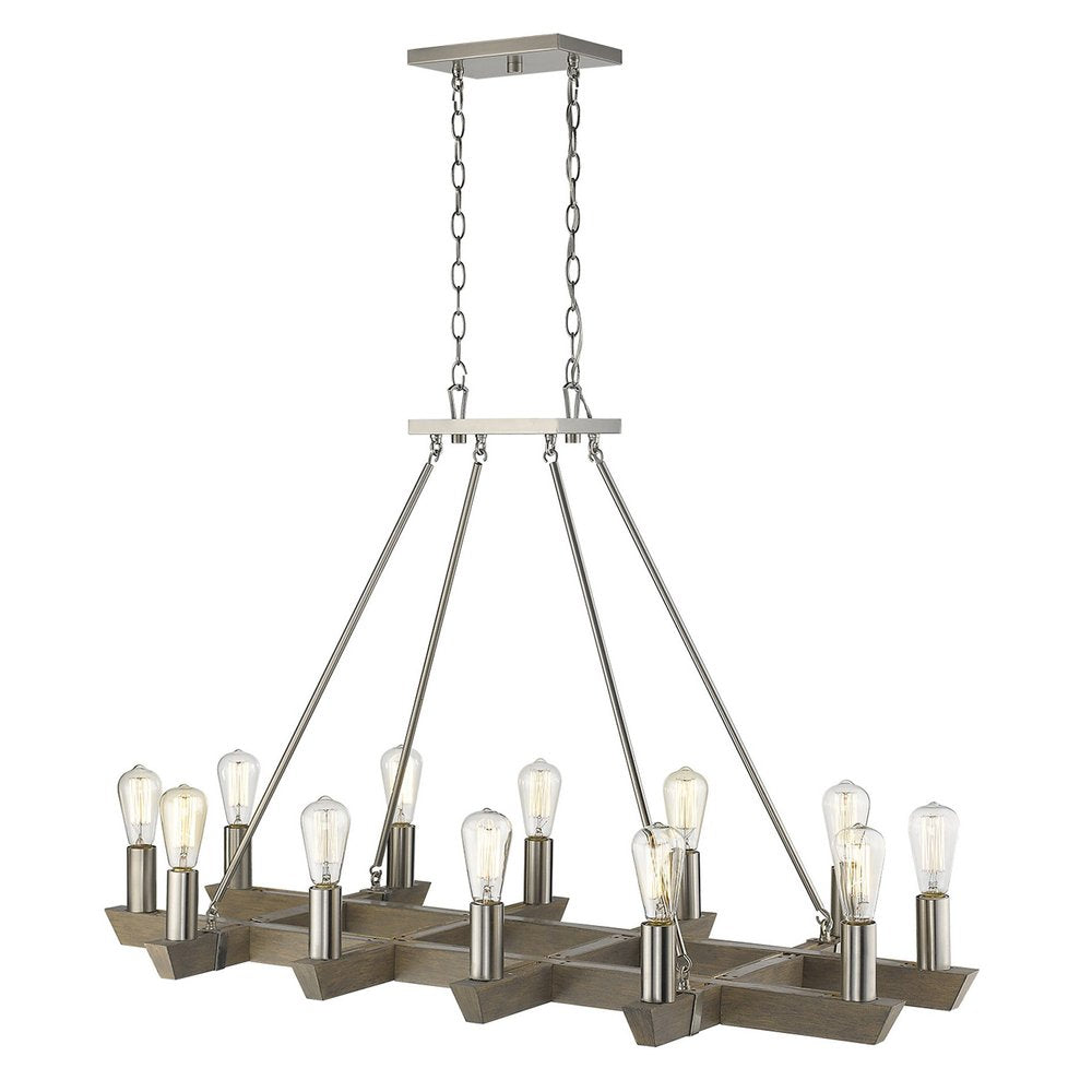 Silver Kitchen Island Twelve Light Metal Dimmable Chandelier on a white background