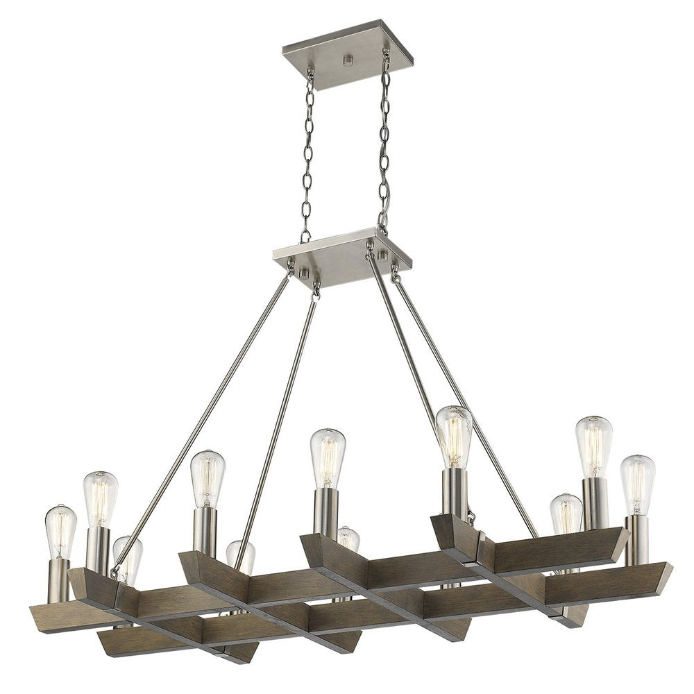 Silver Kitchen Island Twelve Light Metal Dimmable Chandelier on a white background