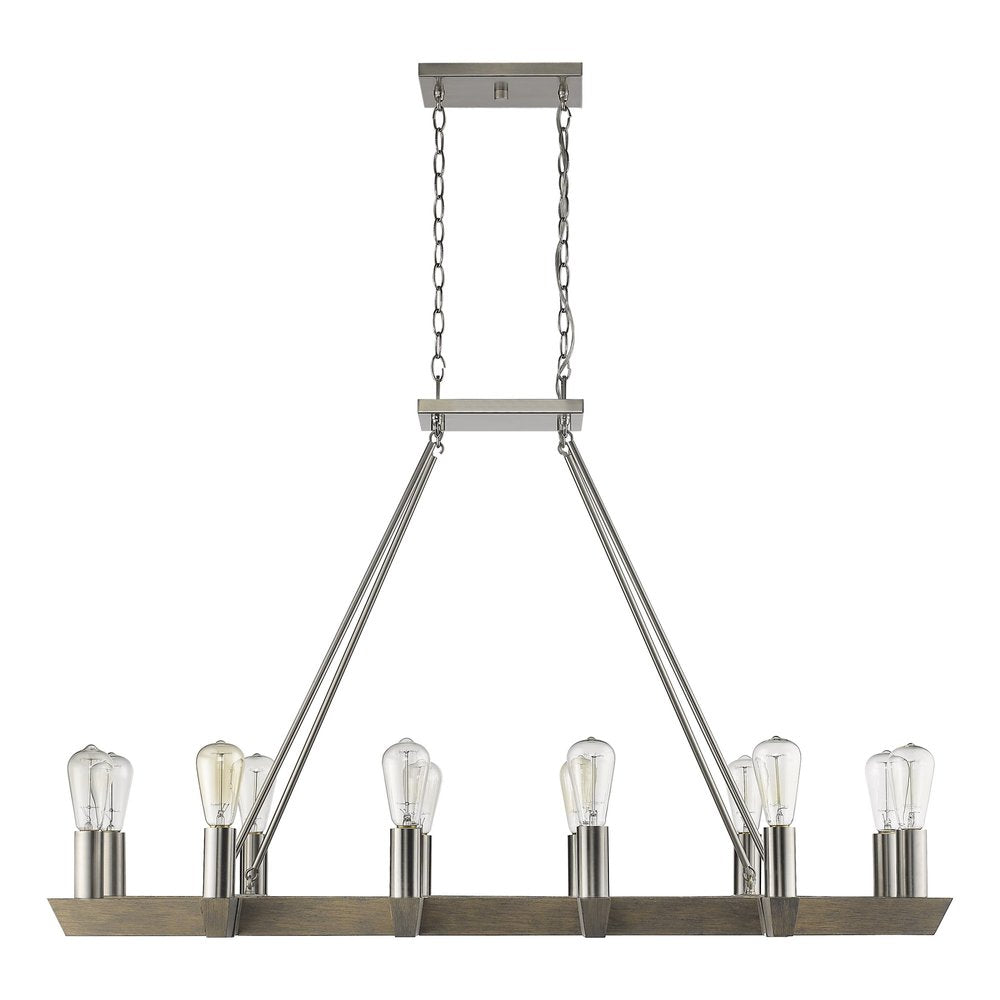 Silver Kitchen Island Twelve Light Metal Dimmable Chandelier on a white background