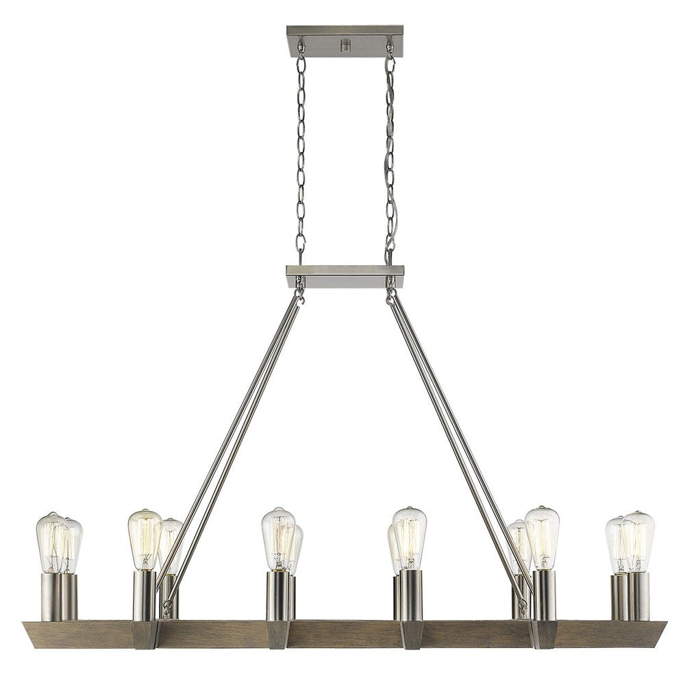Silver Kitchen Island Twelve Light Metal Dimmable Chandelier on a white background