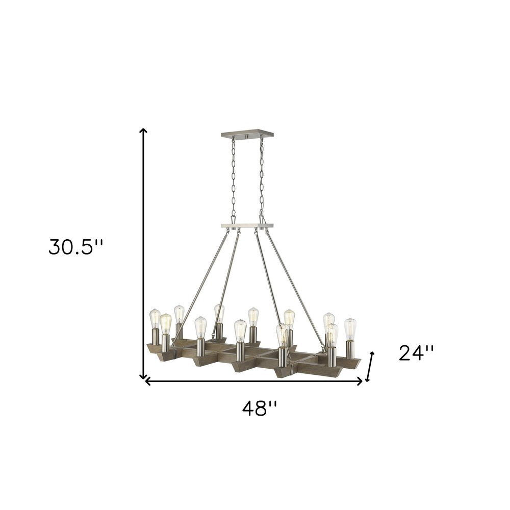 Silver Kitchen Island Twelve Light Metal Dimmable Chandelier on a white background