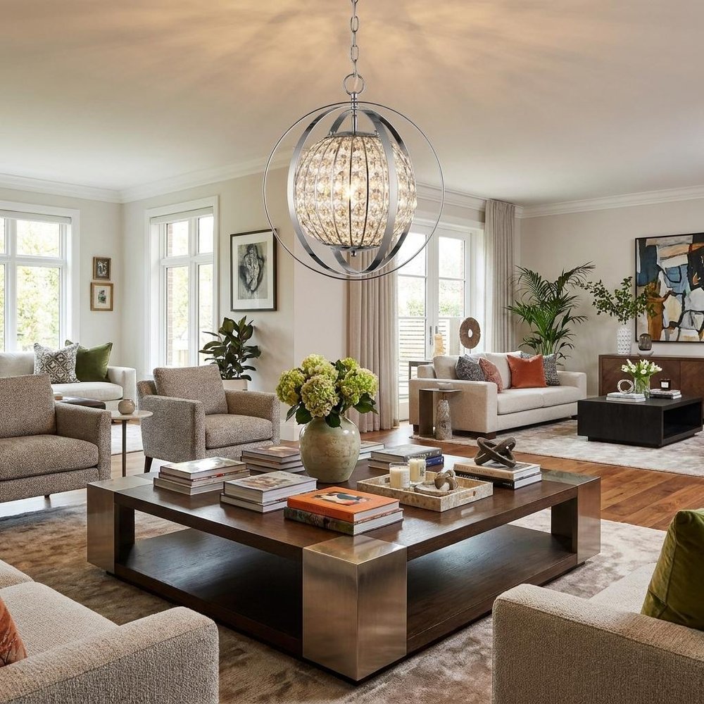 Silver Crystal Dimmable Ceiling Light With Silver Shades in a home interior