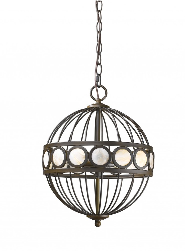 Aria 3-Light Oil-Rubbed Bronze Globe Pendant With Mother Of Pearl Accents on a white background