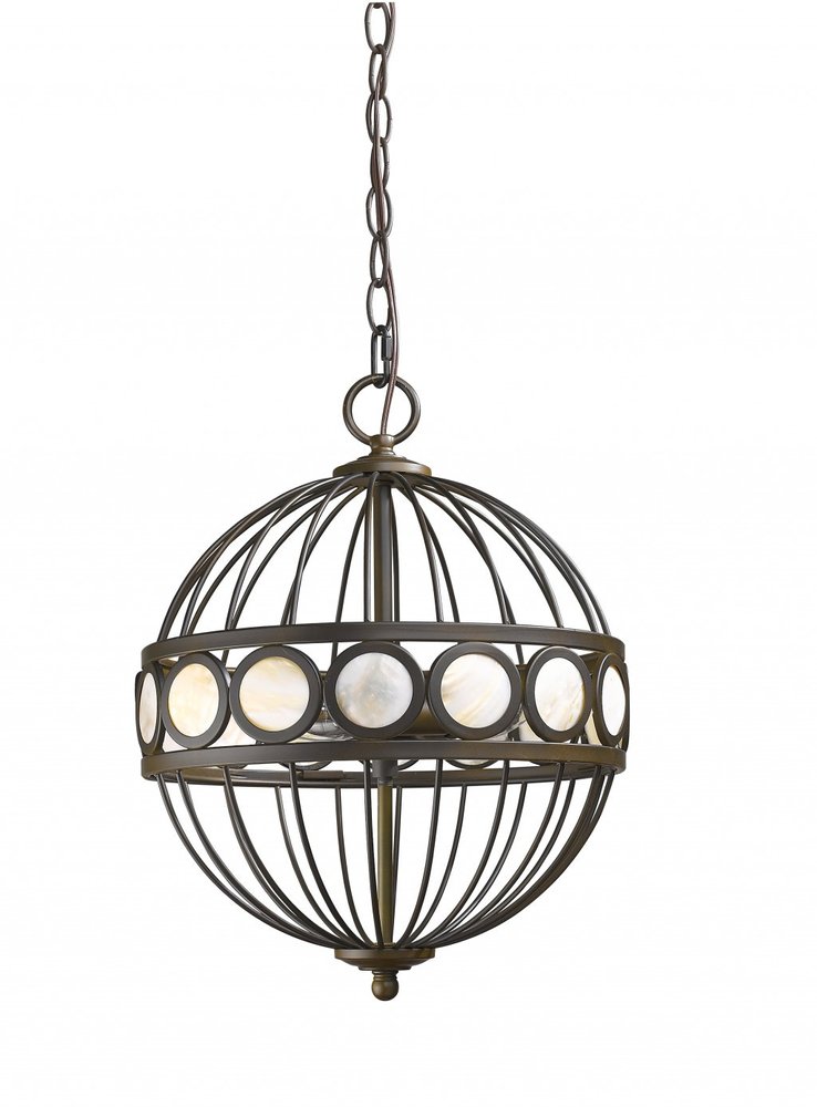 Aria 3-Light Oil-Rubbed Bronze Globe Pendant With Mother Of Pearl Accents on a white background