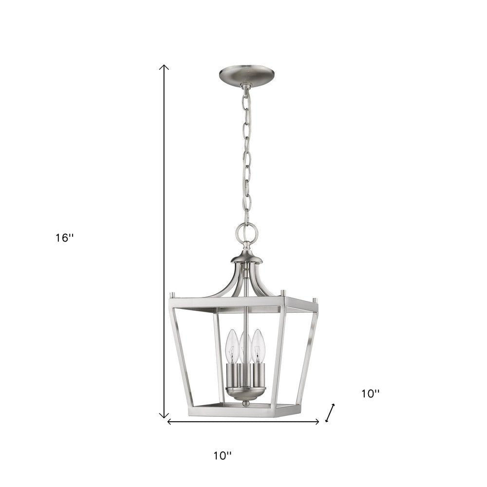 Vintage Silver Metal Tapered Hanging Light on a white background