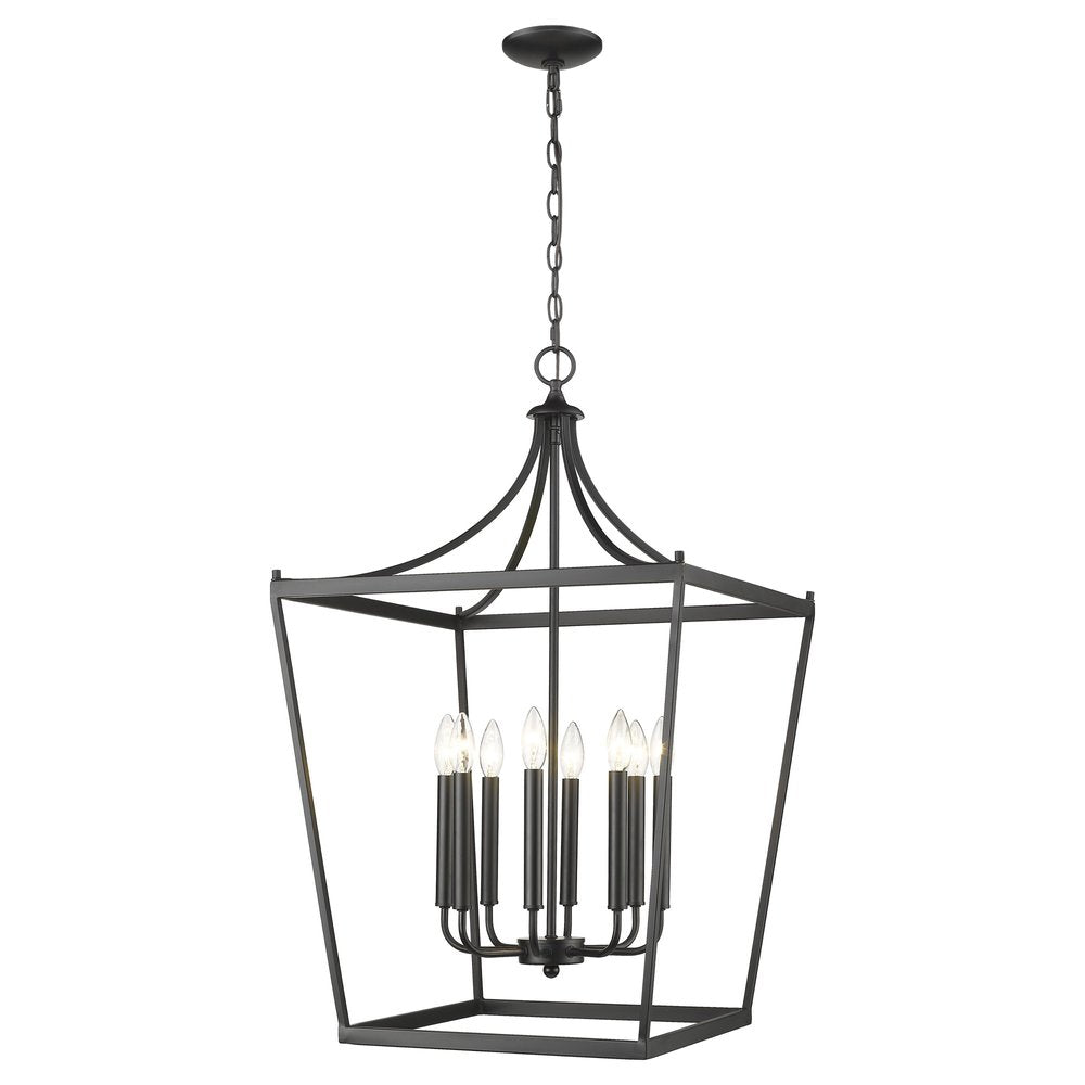 Black Metal Eight Light Dimmable Ceiling Light on a white background
