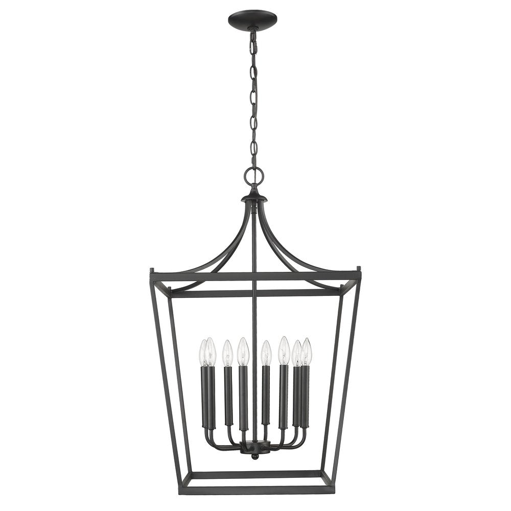 Black Metal Eight Light Dimmable Ceiling Light on a white background