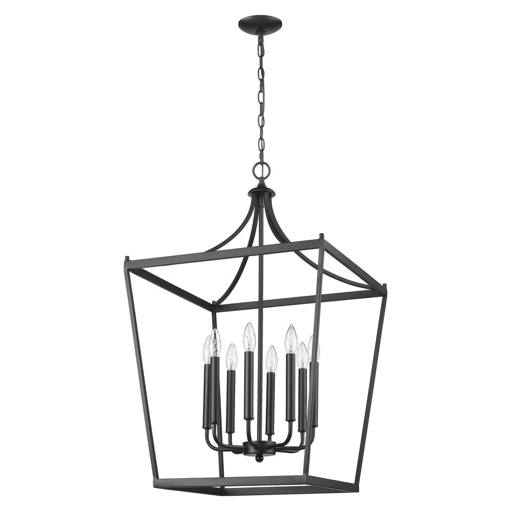 Black Metal Eight Light Dimmable Ceiling Light on a white background