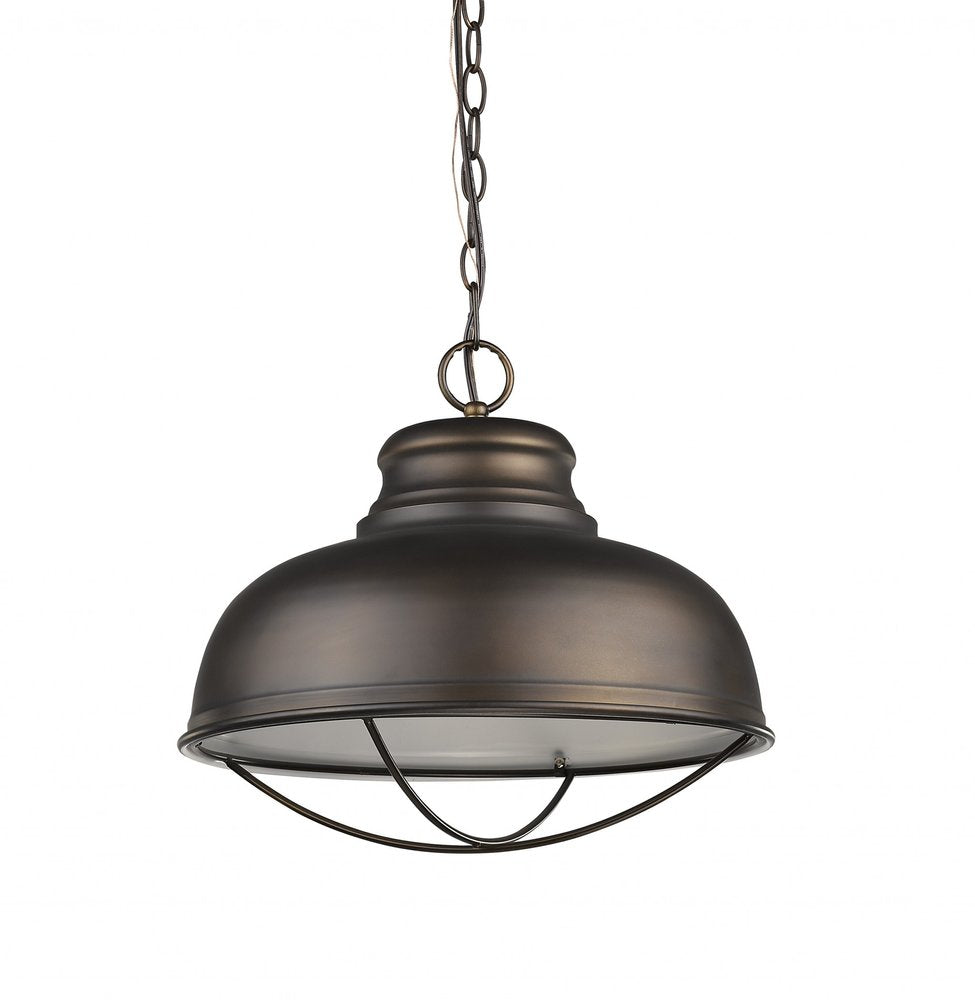 Ansen 1-Light Oil-Rubbed Bronze Pendant With Gloss White Interior Shade on a white background
