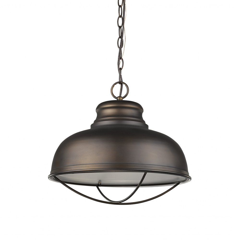 Ansen 1-Light Oil-Rubbed Bronze Pendant With Gloss White Interior Shade on a white background