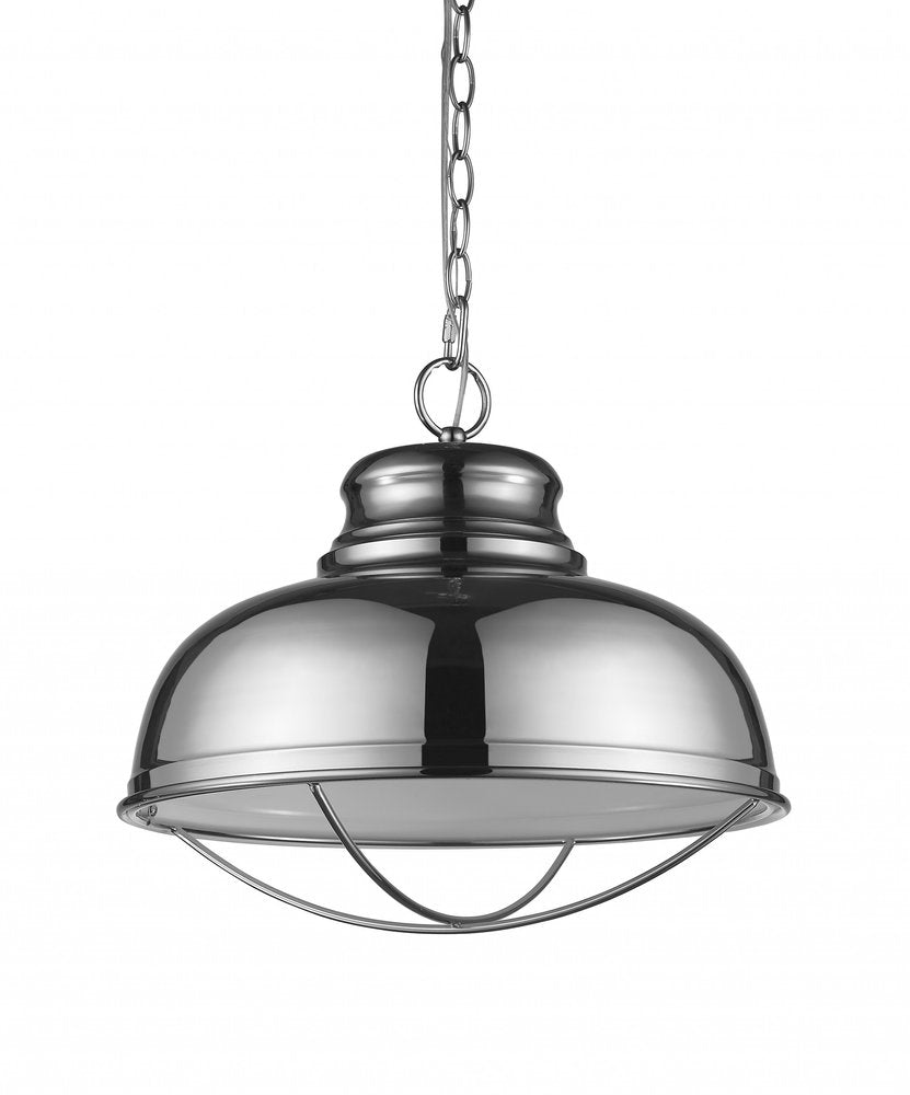 Ansen 1-Light Polished Nickel Pendant With Gloss White Interior Shade on a white background