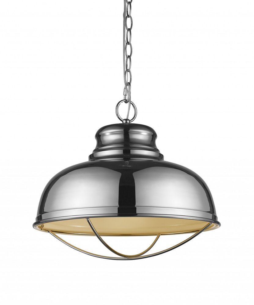 Ansen 1-Light Polished Nickel Pendant With Gloss White Interior Shade on a white background