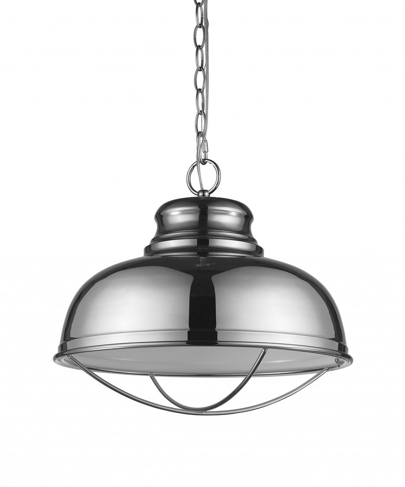 Ansen 1-Light Polished Nickel Pendant With Gloss White Interior Shade on a white background