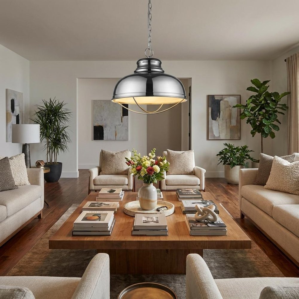 Ansen 1-Light Polished Nickel Pendant With Gloss White Interior Shade in a home interior