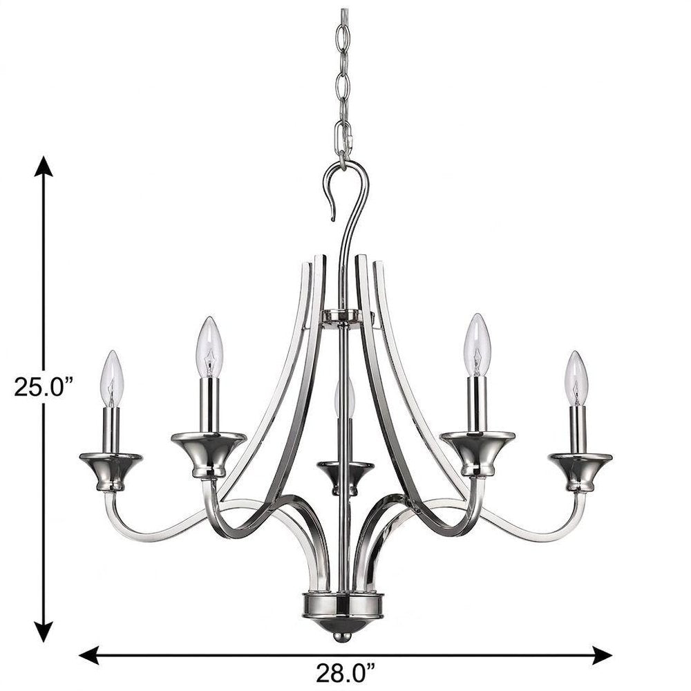 Nickel Candle Style Five Light Metal Dimmable Chandelier
