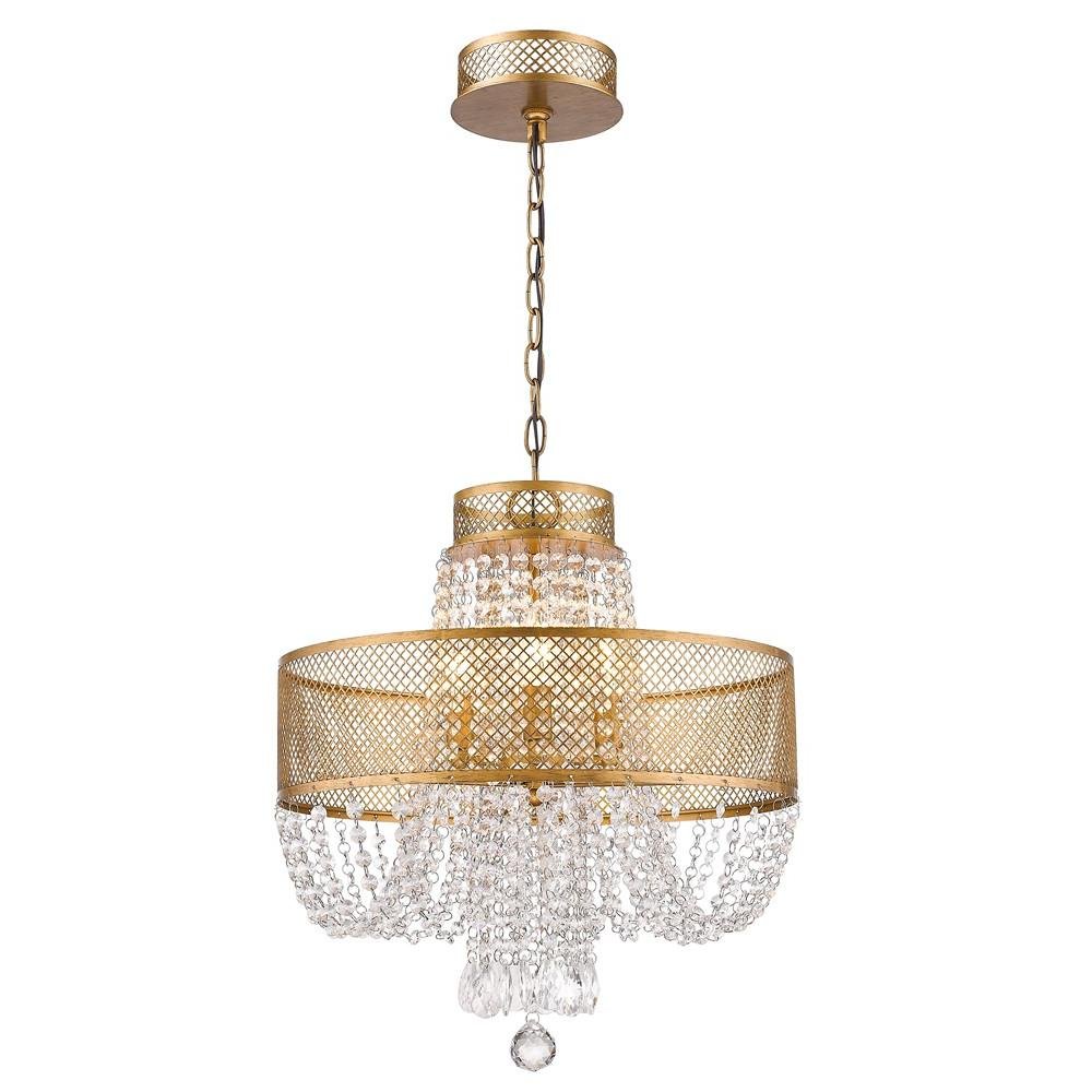 Gold Four Light Metal and Crystals Dimmable Chandelier With Shades
