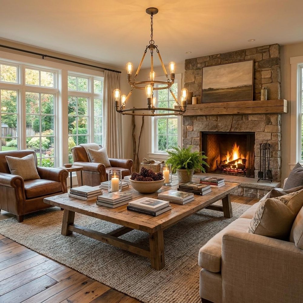 Brown and Black Nine Light Metal Dimmable Chandelier in a home interior