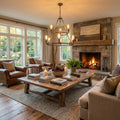Brown and Black Nine Light Metal Dimmable Chandelier in a home interior